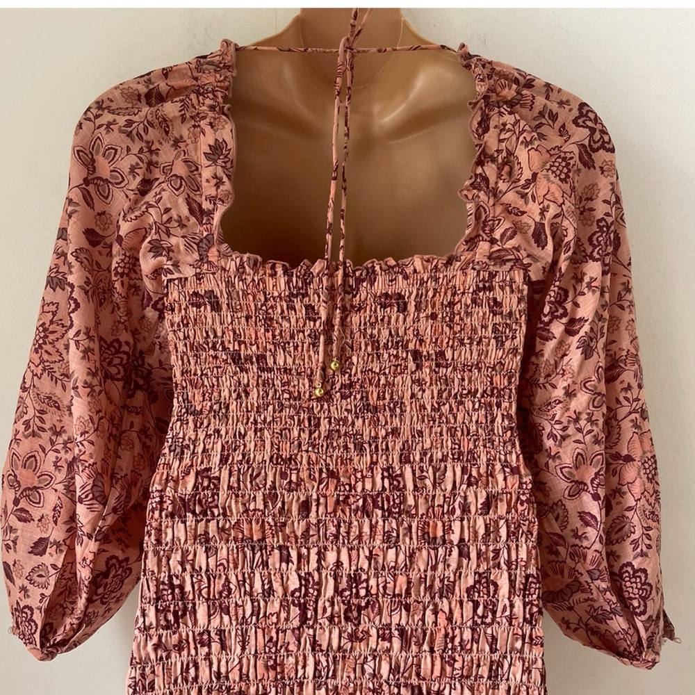 FREE PEOPLE Smock it to Me Floral On/Off Shoulder Mini Dress Coquette Milkmaid S - Picture 12 of 16
